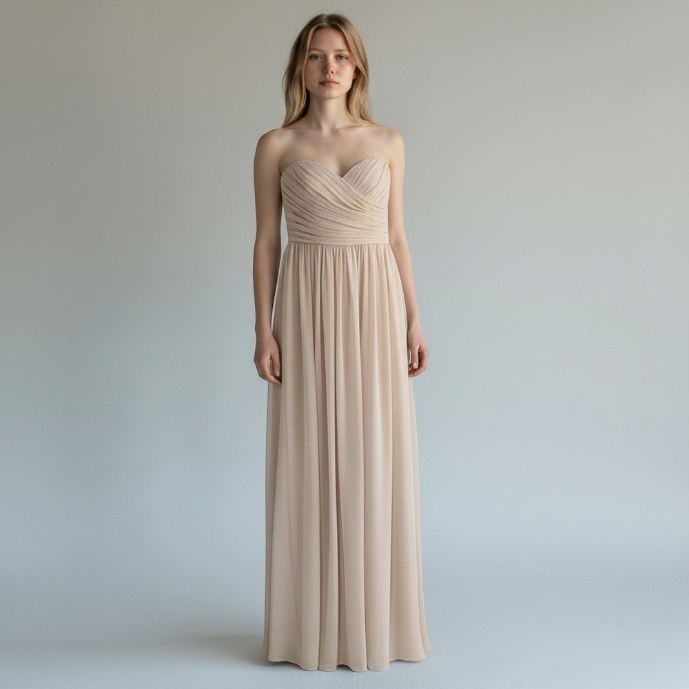 NWT Monique Lhuillier Madeline Strapless Gown Blush Pink Chiffon Sz 8 Bridesmaid
